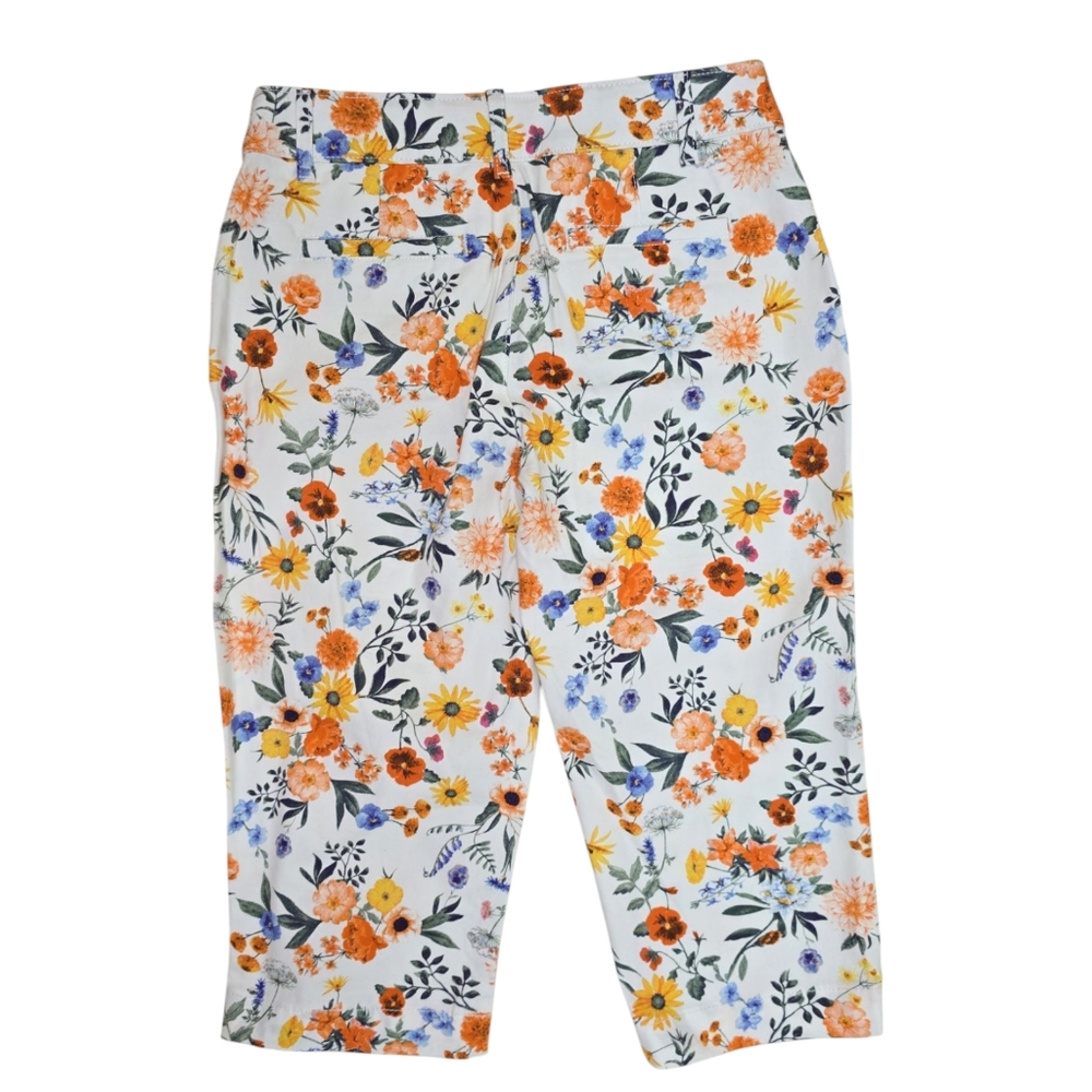 NWT Womens St. Johns Bay White Floral Capri Pants 2P Orange Blue Yellow 2 Petite - Picture 7 of 8